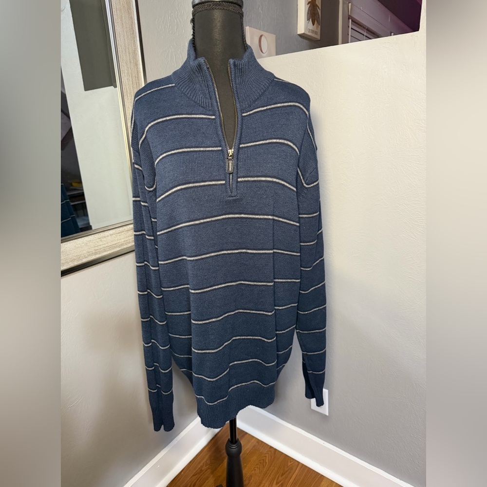 VTG Oscar de la Renta 1/4 Zip Blue Striped Sweater Size XL.